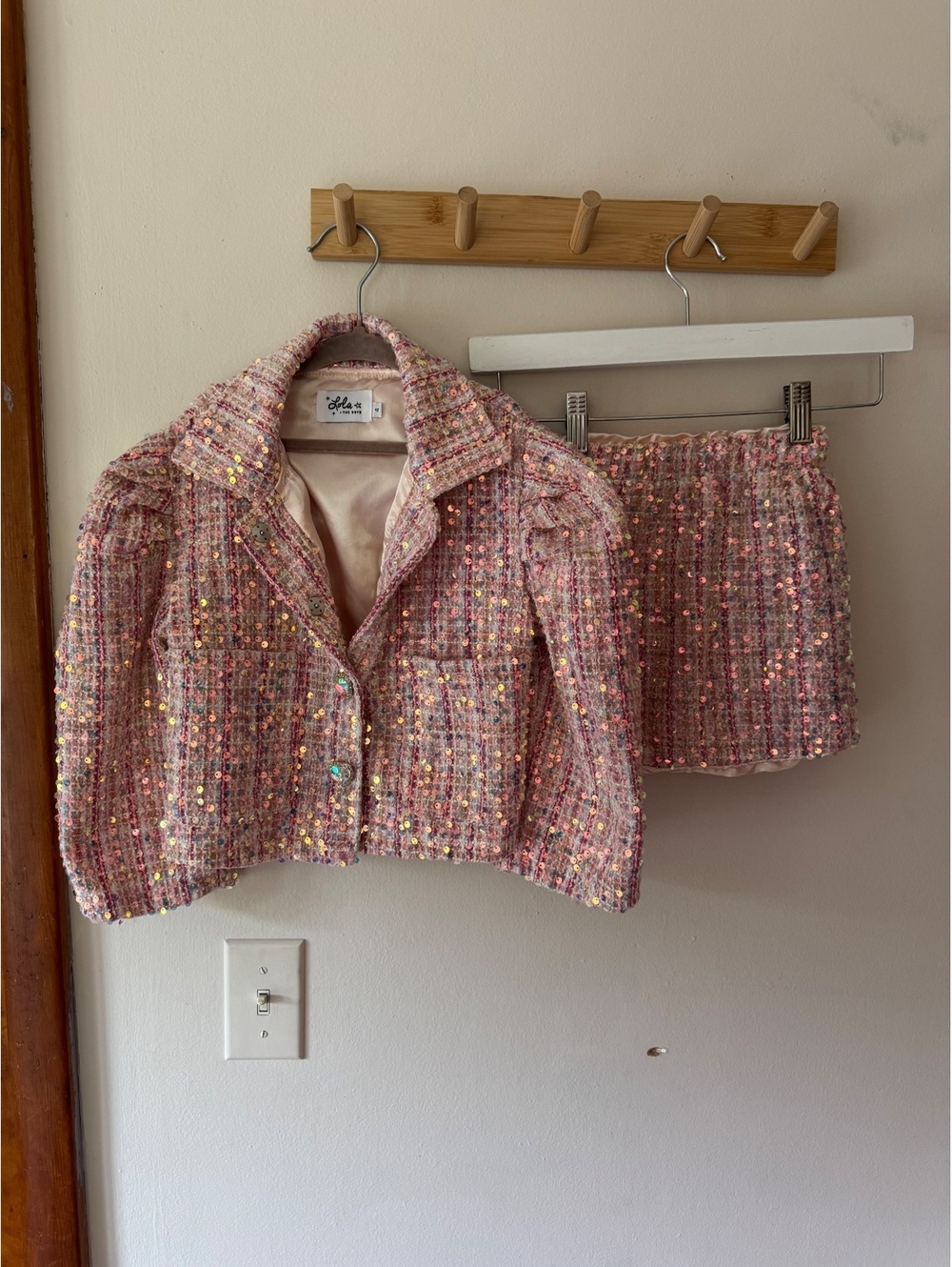 Lola & The Boys Matching Set | Girls Pink Tweed Outfit